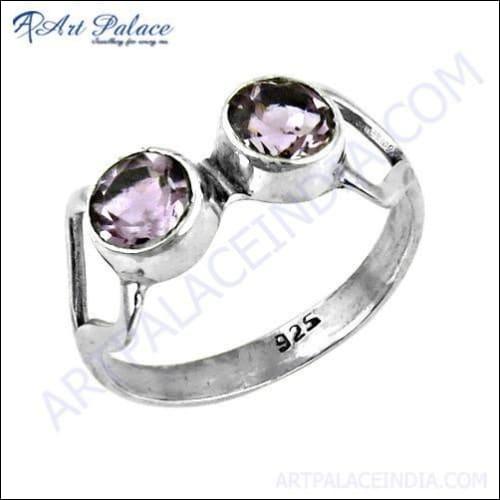 Inspired Dual Amethyst Gemstone Silver Ring, 925 Sterling Silver Jewelry