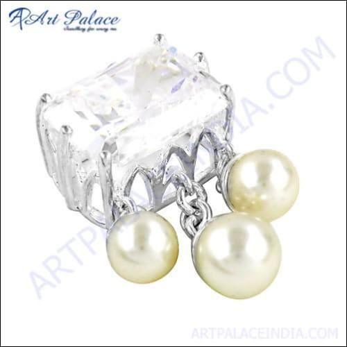 Inspired Pearl & Cubic Zirconia Gemstone Silver Pendant