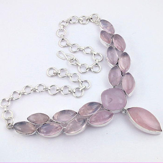 Inspired Rose Quartz Gemstone German 925 Silver Necklace Rare Gemstone Neckace