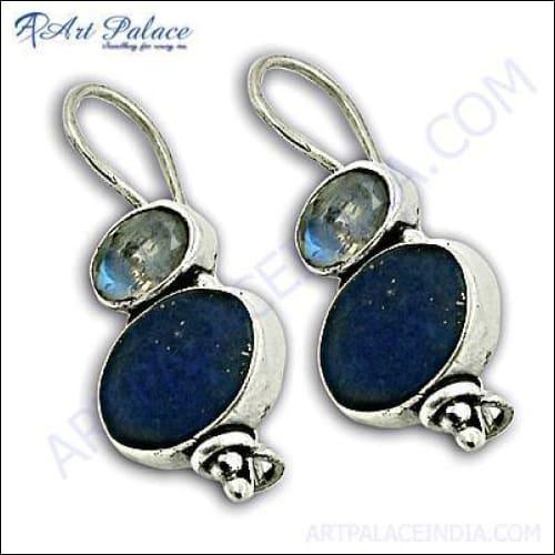 Lapis & Rainbow Stone Silver Earring 925 Silver Earring Handmade Gemstone Earring