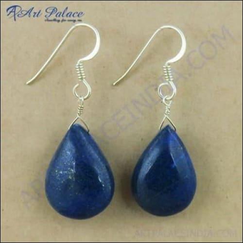 Large Antique Lapis Lazuli Gemstone Silver Beaded Earrings Beads Earring