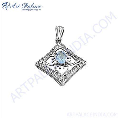 Lastest Luxury Blue Topaz & CZ Silver Pendant,
