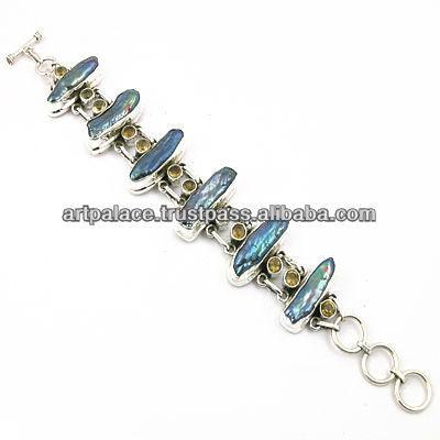 Lastest Luxury Citrine & Pearl Silver Gemstone Bracelet Feminine Bracelet Gorgeous Bracelet