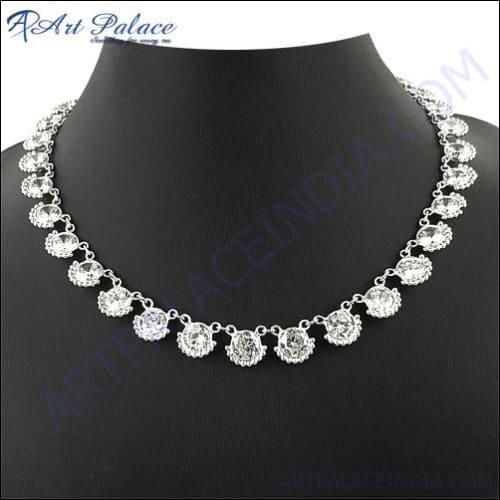 Lastest Luxury Cubic Zirconia Gemstone Silver Necklace