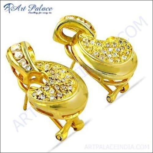 Lastest Luxury Cz Gemstone Gold Plated Silver Earrings