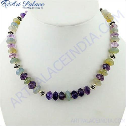 Lastest Luxury Gemstone Silver Beaded Necklace