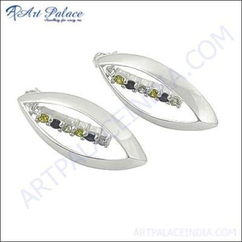 Lastest Luxury Multi Color CZ Gemstone Silver Earrings