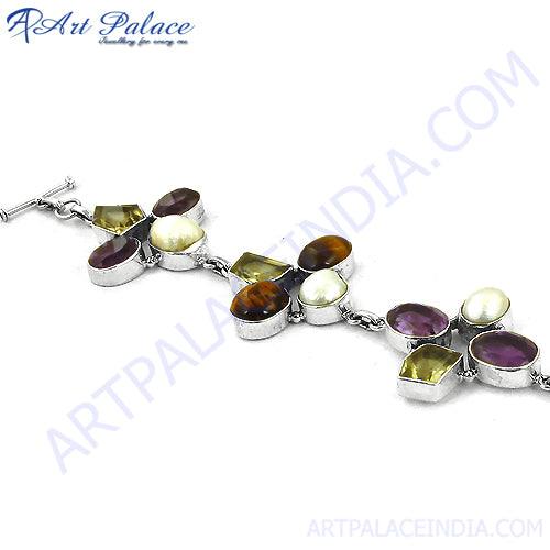 Lastest Luxury Multi Stone Silver Gemstone Bracelets Glamours Gemstone Bracelet Trendy Bracelet