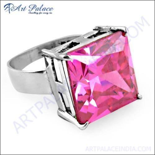 Lastest Luxury Pink Cubic Zirconia Gemstone Silver Ring