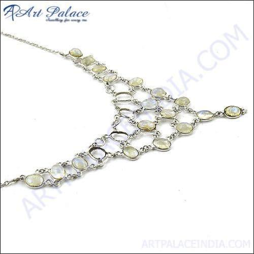 Lastest Luxury Rainbow Moonstone Gemstone Silver Necklace