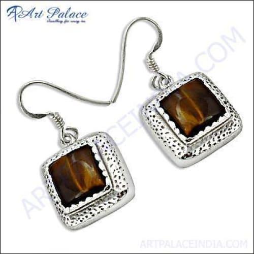 Stunning Tiger Eye Gemstone Silver Earrings - Shop Now