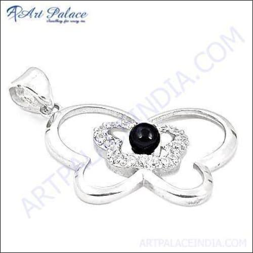Latest Butterfly Style In Silver Cubic Zirconia Gemstone Pendant Jewelry