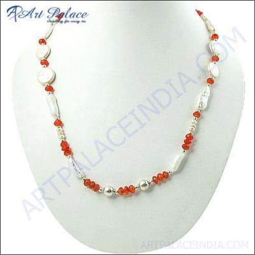 Latest Carnelian Pearl Gemstone Necklace