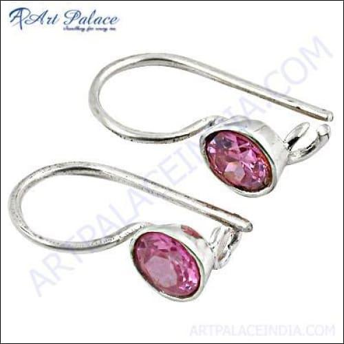 Latest CZ Simple Silver Earrings With Gemstone Jewelry, 925 Sterling Silver Jewelry Cz Silver Earrings Cutstone Earrings