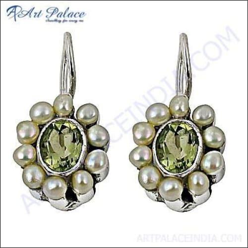 Latest Design Pearl & Lemon Quartz Silver Earring