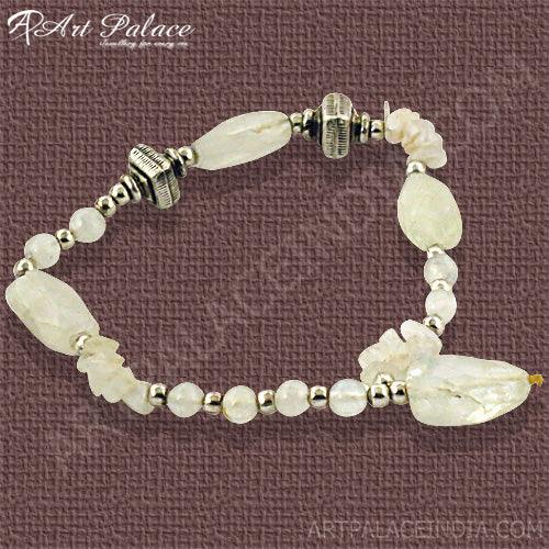Latest Design Rainbow Moonstone Silver Bracelet, 925 Sterling Silver Jewelry Beaded Bracelet Solid Beads Bracelet