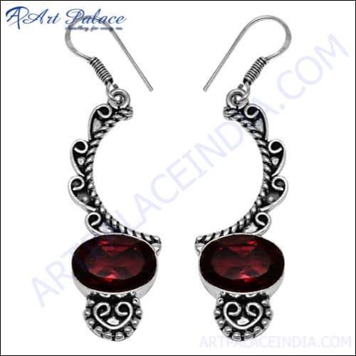 Latest Designer Garnet Glass White Metal Earring German Silver Earrings High Class Earrings