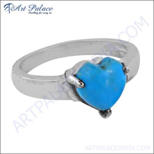 Latest Eternal Heart Synthetic Turquoise Gemstone Silver Ring, 925 Sterling Silver Jewelry