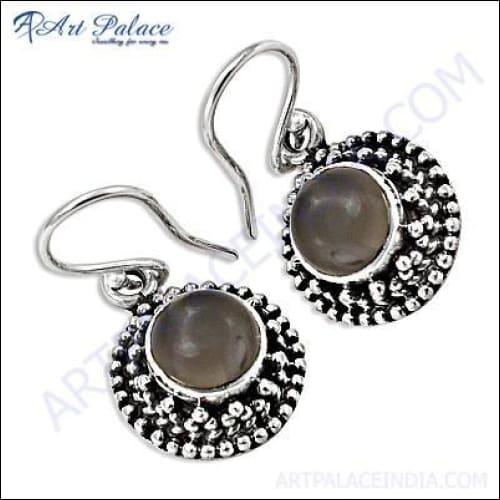 Latest Ethnic Design In 925 Sterling Silver Earring Jewelry With Simple Plain Uncut Gemstone
