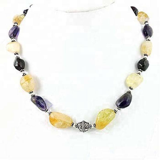 Latest Fashionable Amethyst & Citrine Gemstone 925 Silver Necklace Colorful Necklace Hand Finished Necklace