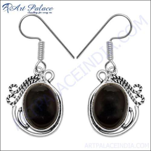 Latest Fashionable Black Onyx White Metal Earring German Silver Earrings Designer Earrings Fabulous Gemstone Earrings