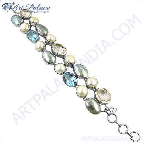 Latest Fashionable Gemstone Bracelets With Pearl Beads, Loose Gemstone Bracelets Jewelry