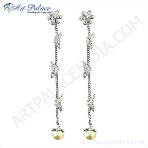 Latest Fashionable Pearl & Cubic Zirconia Silver Earrings