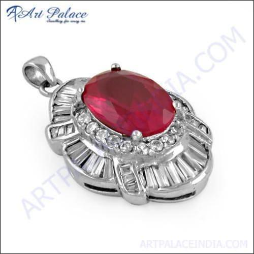 Latest Fashionable Pink & White CZ Gemstone Silver Pendant