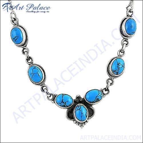 Latest Luxury & Beautiful Turquoise Gemstone Silver Necklace