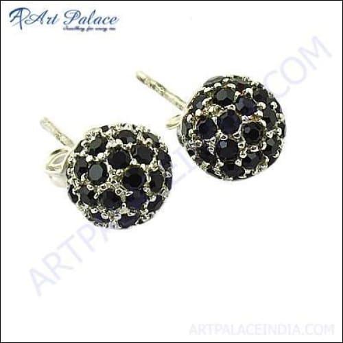 Latest Luxury Black Zircon Gemstone Silver Earrings