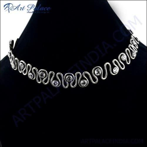 Latest Luxury Cubic Zirconia Gemstone Silver Necklace