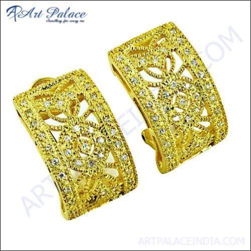 Latest Luxury Cubic Zirconia Silver Gold Plated Earrings