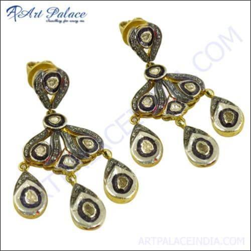 Latest Luxury Gold Plated Diamond 925 Silver Victorian Earrings Fabulous Victorian Earrings Victorian Stud Earrings