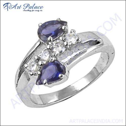 Latest Luxury Iolite & Cubic Zirconia Gemstone Silver Ring Cz Rings Glamours Cz Rings High Class Cz Rings