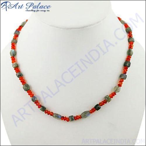 Latest Luxury Labradorite & Red Onyx Gemstone Silver Necklace