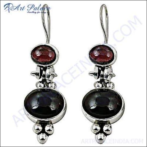 Latest Natural Garnet Silver Earring Fancy Dangle Earrings Superior Gemstone Earrings