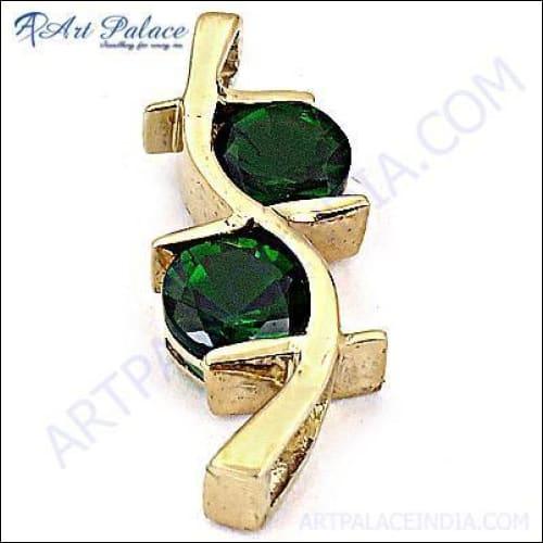 Latest New Design In Silver Gold Plated Green Cz Pendant Jewelry