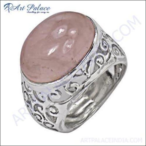 Latest Oval Shape New Pink Colored Rose Quartz Gemstone With Silver Rings Jewelry