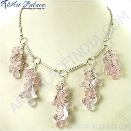 Latest Rose Quartz Beads 925 Sterling Silver Necklace