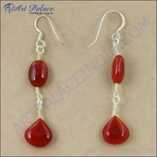 Latest Style Carnelian Gemstone Silver Earrings, 925 Sterling Silver Jewelry