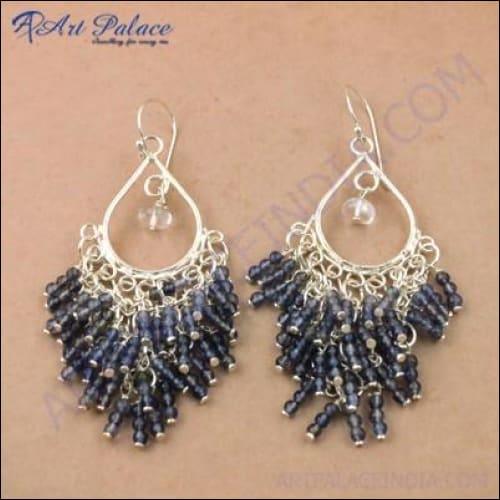 Lavender Crystal & Iolite Gemstone Silver Earrings Beads Silver Earrings Superb Beads Earrings