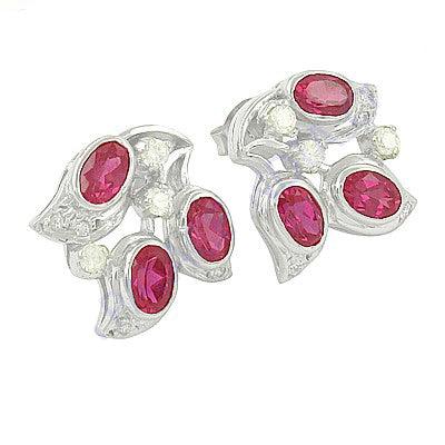 Leaf Design Red Gemstone Earring Gracious Fashionable Red & White Cubic Zircon Gemstone Silver Stud Earrings Red Glamour Cz Earring