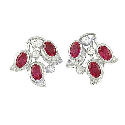 Leaf Design Red Gemstone Earring Gracious Fashionable Red & White Cubic Zircon Gemstone Silver Stud Earrings Red Glamour Cz Earring