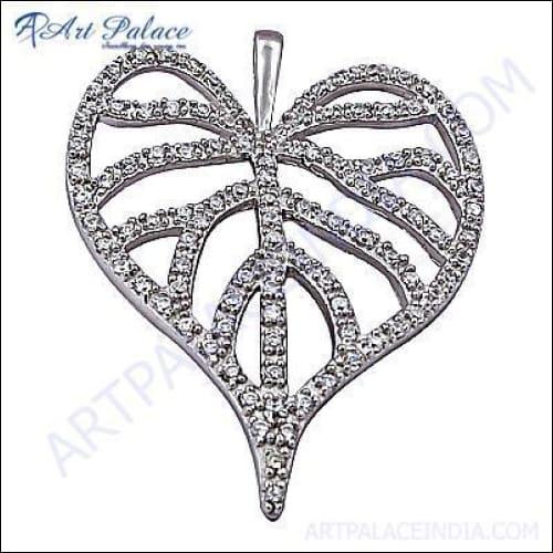 Leaf Style Cubic Zirconia Gemstone silver Pendant