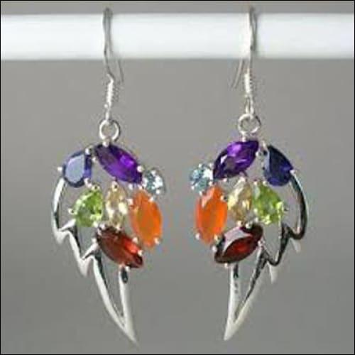 Leaf Style Multi Gemstone 925 Silver Earring Adorable Gemstone Earrings Stunning Gemstone Earrings