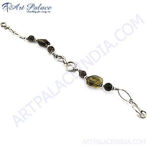 Lemon Quartz & Smokey Quartz Silver Bracelet 925 Silver Jewelry Beaded Bracelet Adjustable Bracelet Fashionable Bracelet