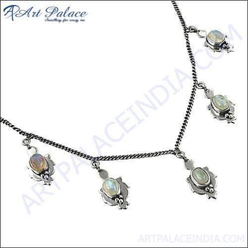 Long Styles Rainbow Moonstone Silver Necklace