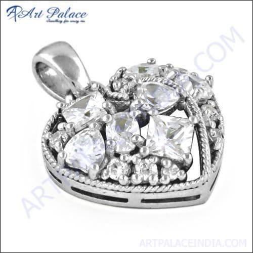 Lovable Heart Style Cubic Zirconia Gemstone Silver Pendant