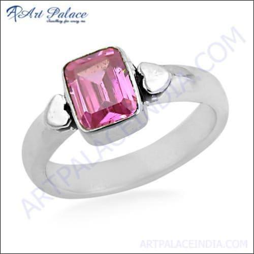 Lovable Pink Cubic Zirconia Gemstone Silver Ring