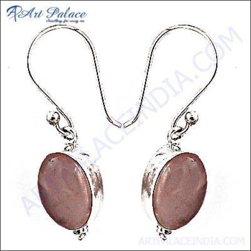 Lovable Silver Earrings In Rose Quartz Simple Gemstone Earrings Comfortable Earrings